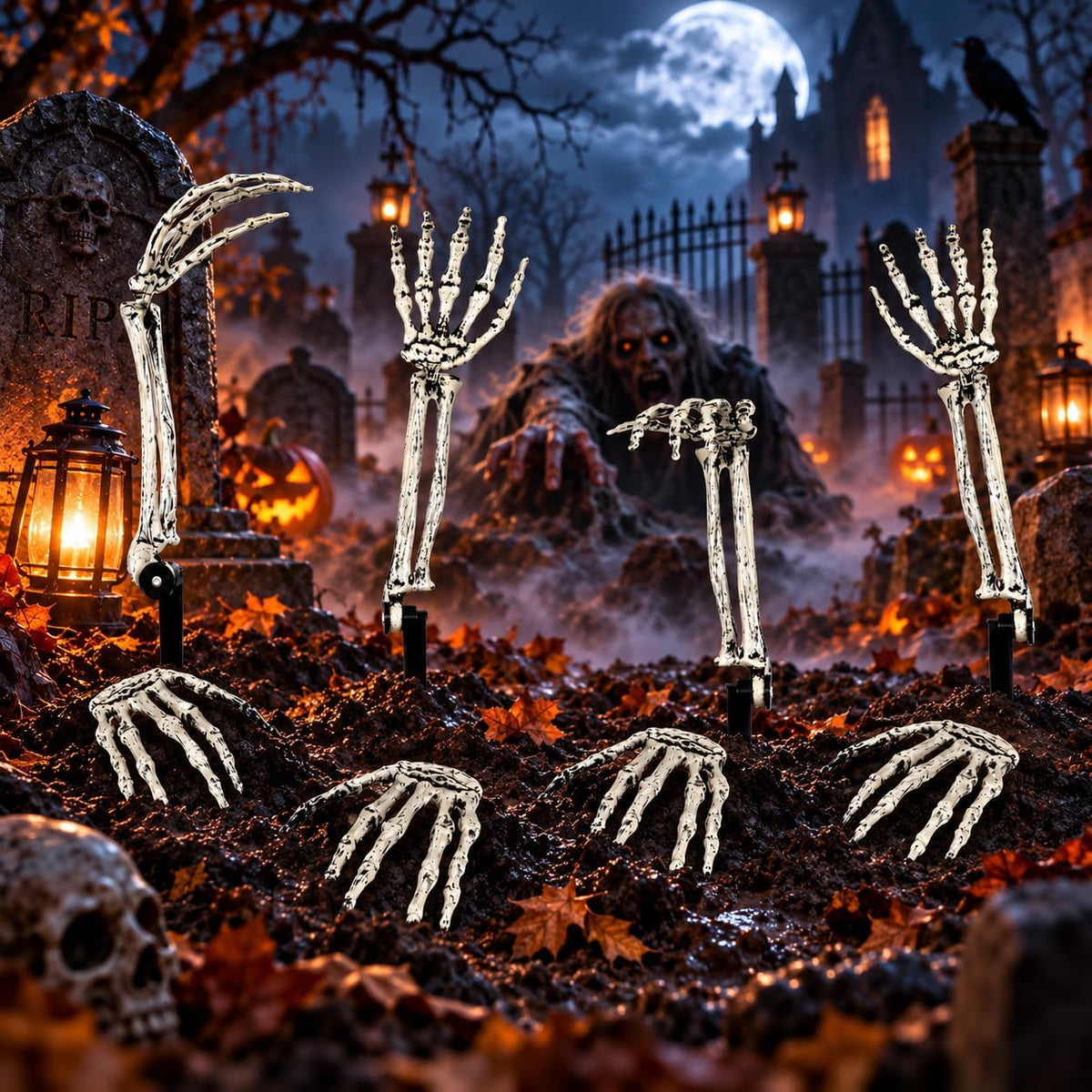 12 Pack Halloween Decorations Outdoor Skeleton Hands and Arms Yard Stakes, Re...