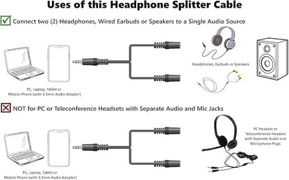 ienza Headphone Splitter for 2 Headphones/Aux Splitter 1 in 2 Out / 1 Audio - Image 4