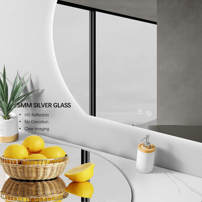 Niccy Round LED Bathroom Mirrors, Half Circle Backlit Mirror, 36" | Frameless Half Moon Mirror for Bathroom Wall, 3 Color Dimmable Anti-Fog Makeup Mirror, Explosion-Proof