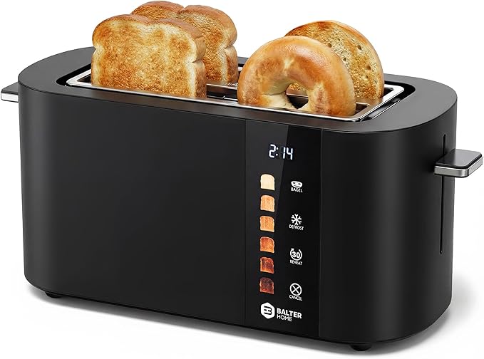 Toaster 4 Slice Wide Slot, Bagel Function, Long Slot, Stainless Steel, Touch by Balter