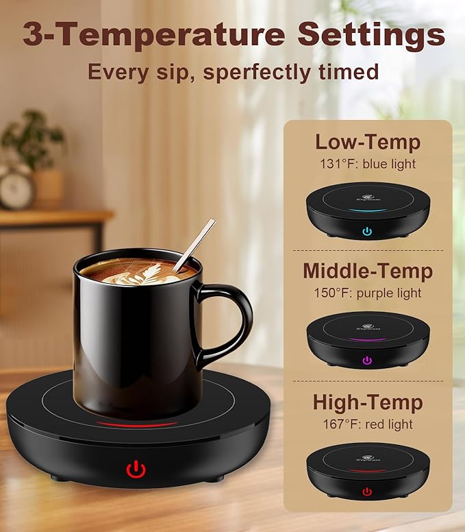 Kepwam Coffee Mug Warmer for Desk, 3-Temp Fast Heating Cup Warmer - Image 3