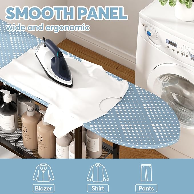 GILLAS Ironing Board with 2 Tier Storage Basket, Movable Ironing Board Full Size - Image 7