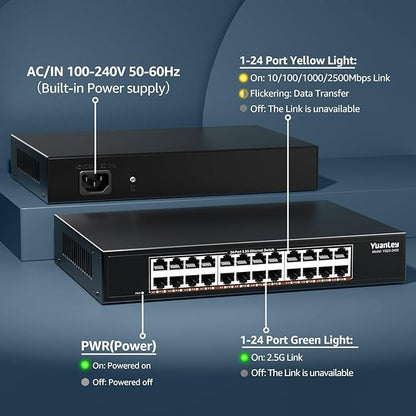 YuanLey 24-Port 2.5G Ethernet Switch, Unmanaged 2.5Gbps Network Switch - Image 3