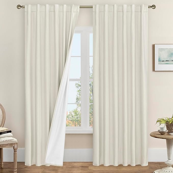 LAMIT 100% Blackout Curtains for Living Room, 95 Inch Linen Textured Thermal by LAMIT
