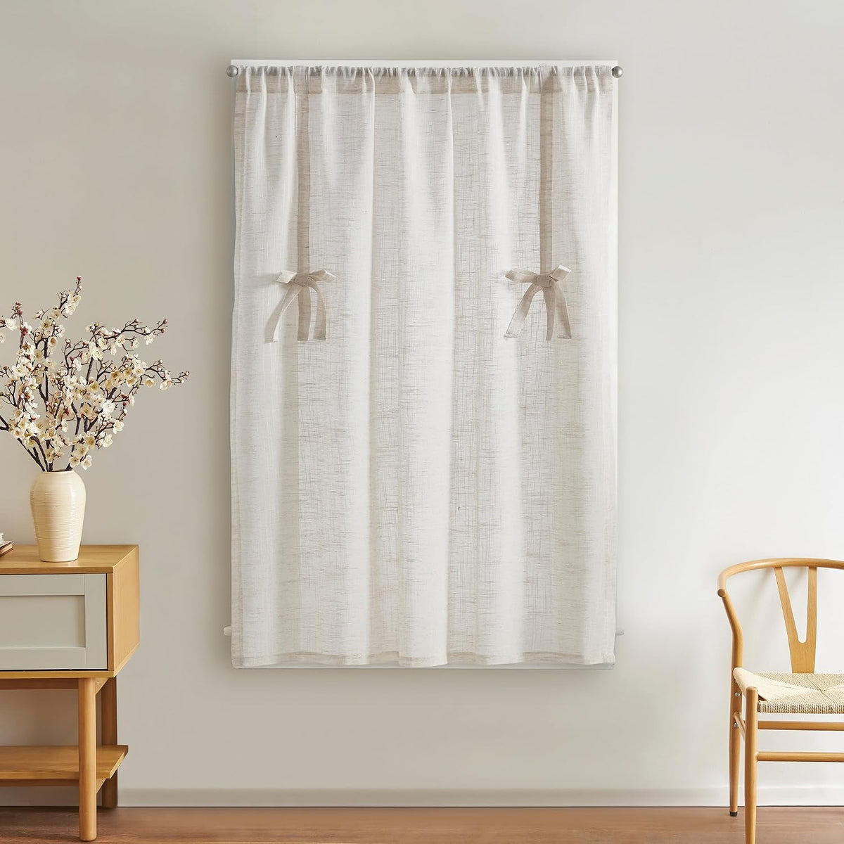 DKNY Balloon Shade Tie Up Curtain - Linen Beige 42" x 63" Light-Filtering Rod Pocket Window Panel with Fabric Tie Bows - 1 Piece | Tie Up, Light-Filtering Rod Pocket, Fabric Tie Bows