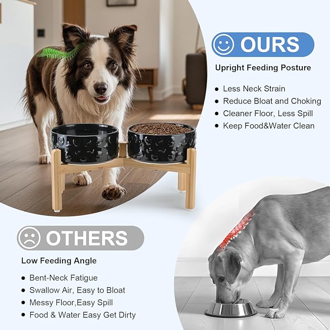 SPUNKYJUNKY Elevated Dog Bowls Ceramic, 7.3'' Dogs Food Water Bowls Raised - 42 - Image 3