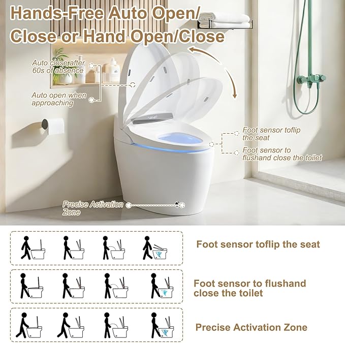 Smart Toilet Bidet with Auto Open Close, One Piece Bidet Toilet with Bidet - Image 2