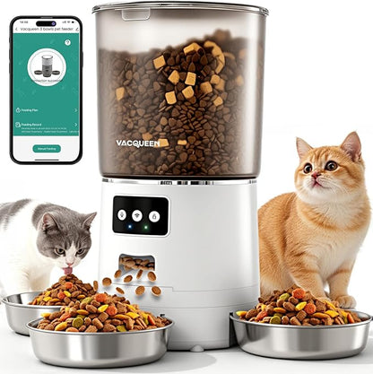 Automatic Cat Feeder for 3 Cats, 6L/25 Cup Cat Food Dispenser by Vacqueen
