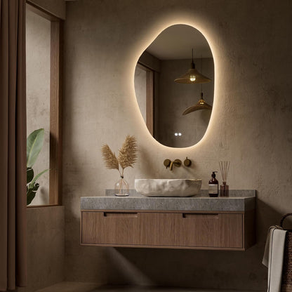 Keonjinn 24 x 36 Inch Irregular Bathroom Mirror with Lights, Tempered Glass | Asymmetrical Backlit Mirror, Stepless Dimmable with 3 Colors, Fast & Safe Defogging, Memory Function, Horizontal/Vertical