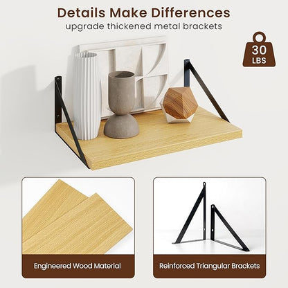 Axeman Deep Floating Shelves | 16 Inch Oak Wall Shelves Set of 2 | 10 Inch Deep - Image 5