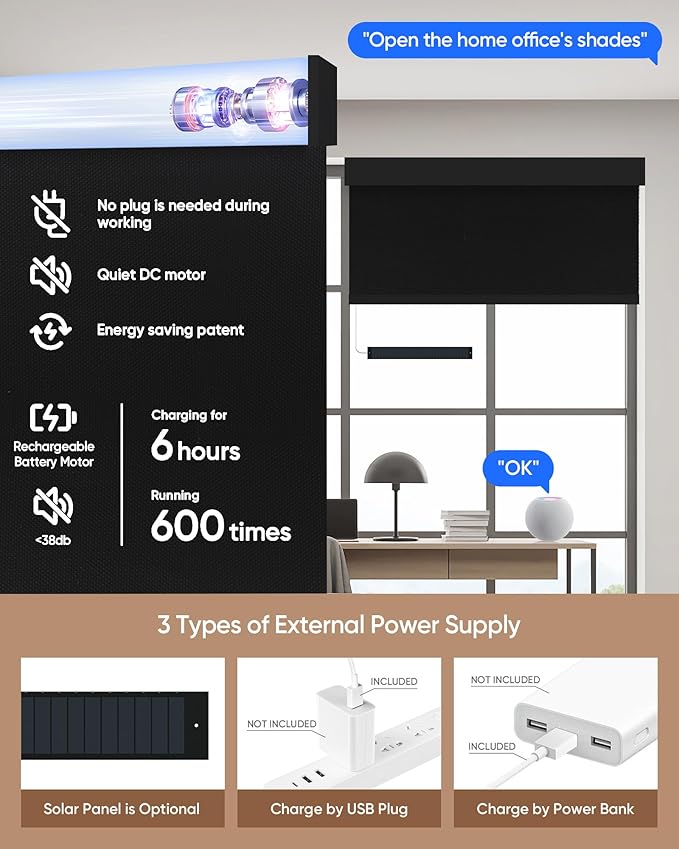 Kincmo Motorized Blinds with Remote, 100% Blackout Motorized Roller Shades Work - Image 5