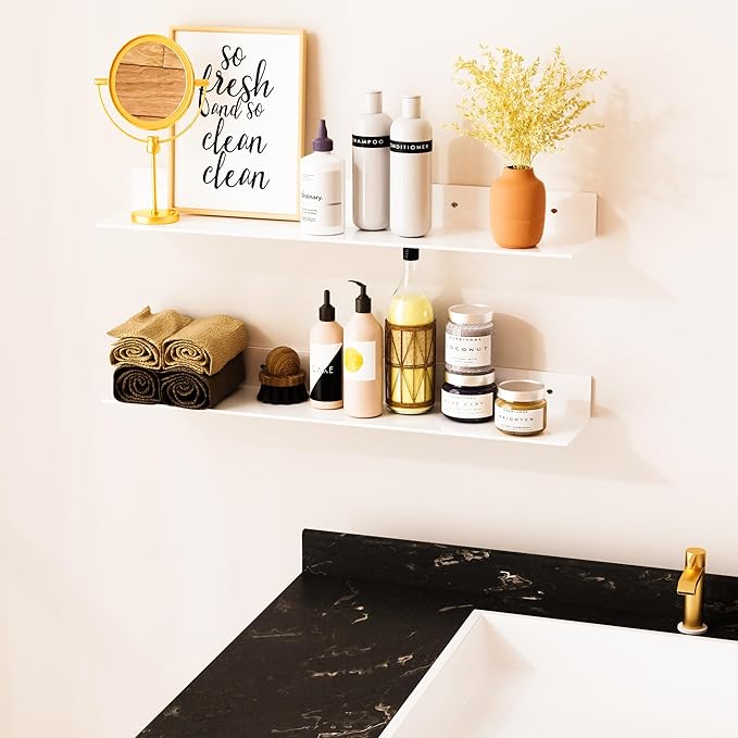 30 Inch White Floating Shelves for Wall Décor, Acrylic Storage Wall Shelf Holder - Image 6
