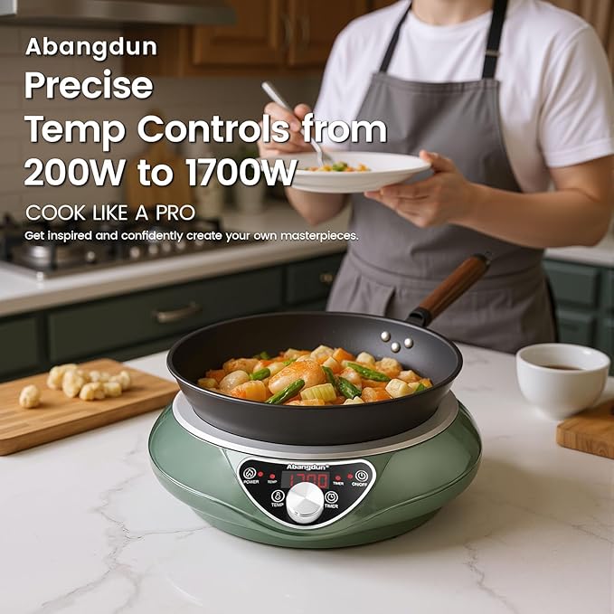 1700W 120V Wok Induction Cooktop, Non-Pulse Heating, 16 Levels, 18H Timer - Image 2