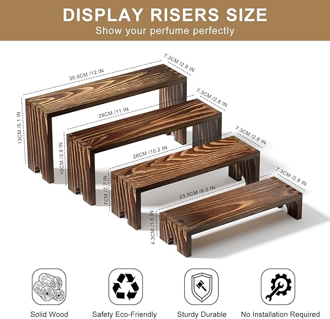 4 Set Large Wooden Tiered Riser Display Stands - Image 8