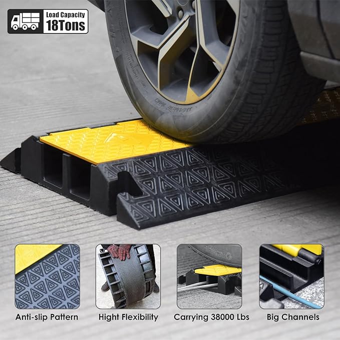 OranLite Large 2-Channel Rubber Floor Cable Protector Ramp, Heavy-Duty Floor - Image 5