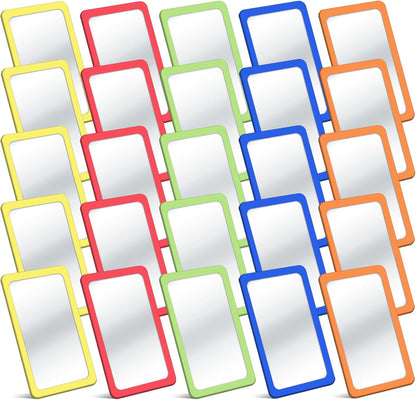 25 Pcs Small Mirrors for Kids Unbreakable Shatter Proof Mirror 6 x 4 Inches Round Corners Square Unbroken Mirrors Plastic Double Sided for Classroom DIY Craft (Bright Colors)