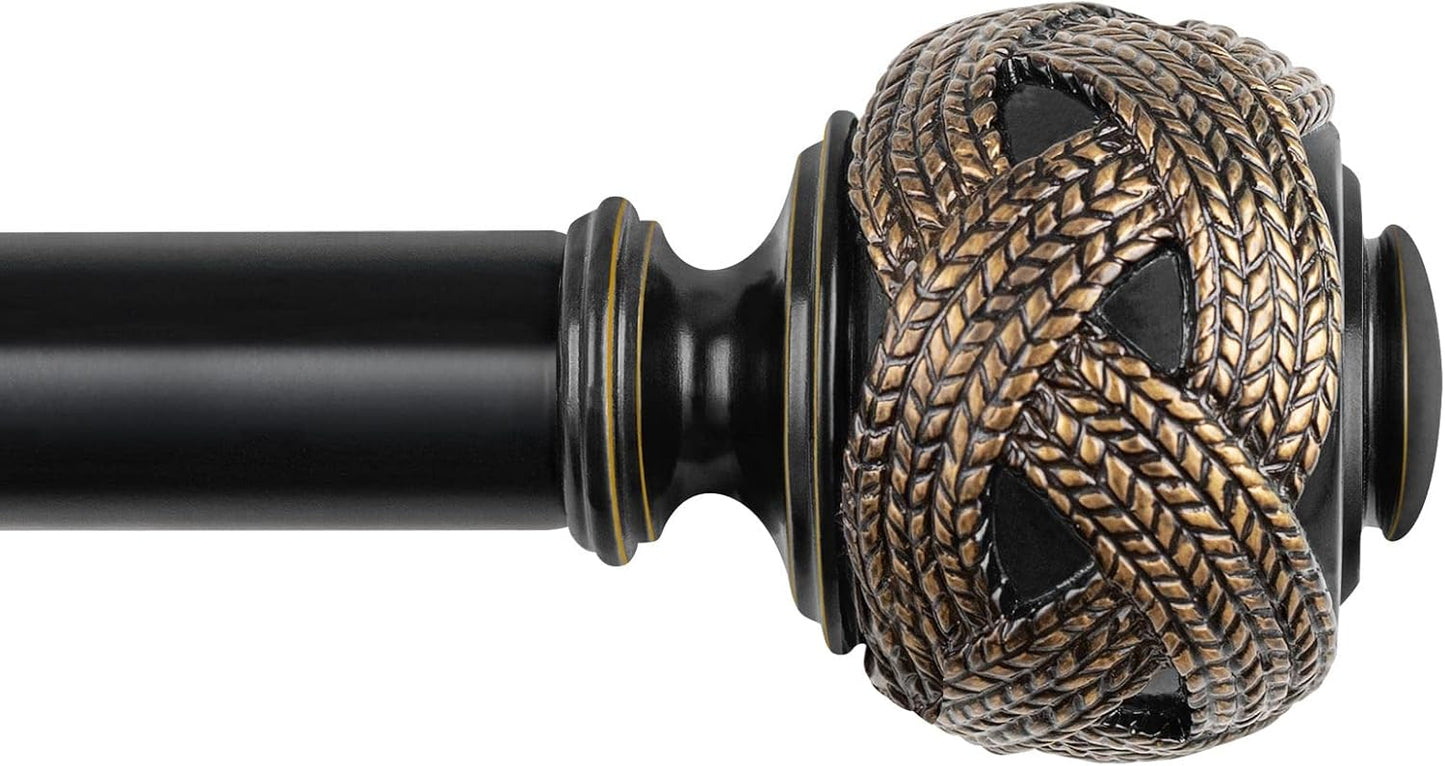 Window Treatment Finials for 1 or 7/8 Inch Curtain Rods, Black Drapery Rods Replacement Finials with M6 Screws, Woven Leaf Pattern, 2 Pack
