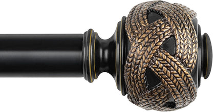 Window Treatment Finials for 1 or 7/8 Inch Curtain Rods, Black Drapery Rods Replacement Finials with M6 Screws, Woven Leaf Pattern, 2 Pack