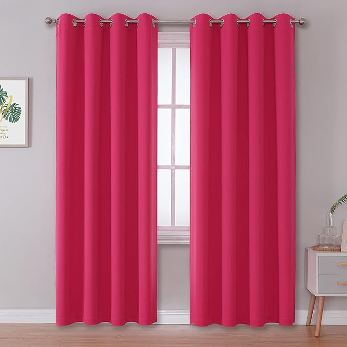 DUALIFE Pink Solid Blackout Curtains 84 Inches Long by DUALIFE