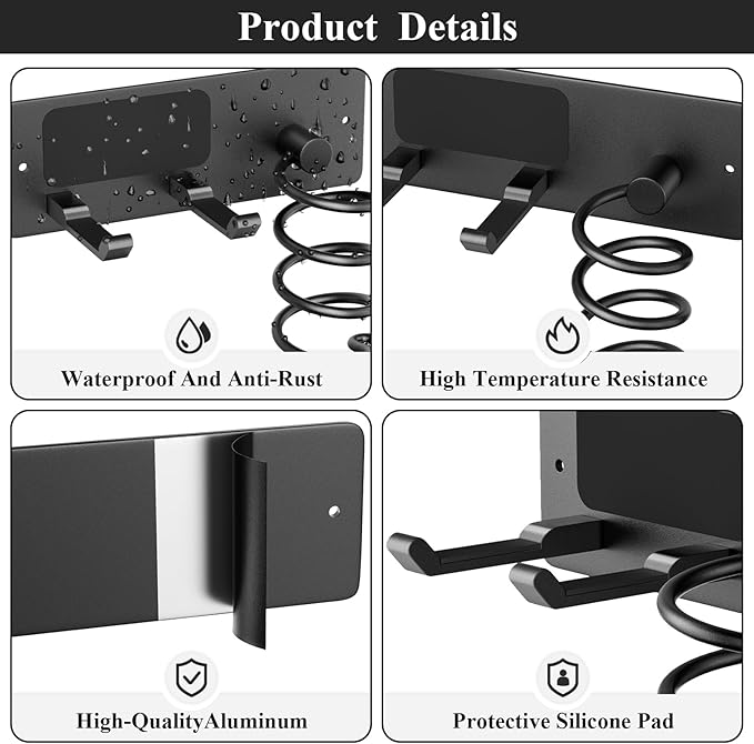 Tindbea Hair Dryer Holder + Curling Iron Holder, Blow Dryer Holder Wall Mount - Image 4