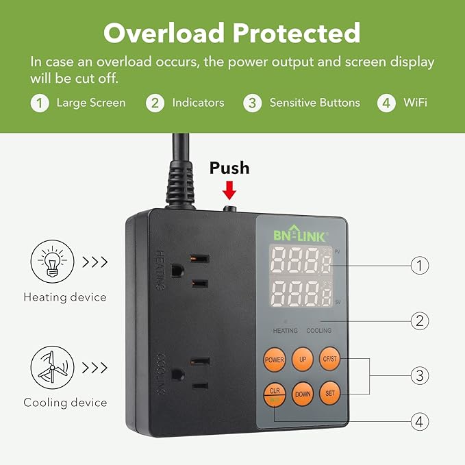 BN-LINK Smart WiFi Digital Temperature Controller Heating Cooling, Works - Image 3