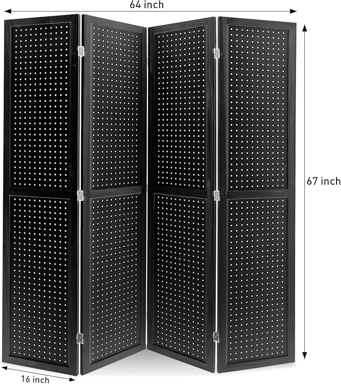 ECOMEX 4 Panel Room Divider, 5.6Ft Pegboard Display Wooden Room Divider Folding - Image 6