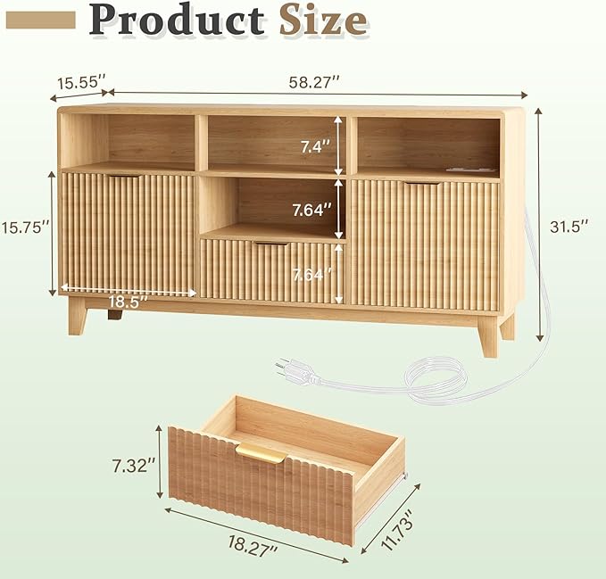 58" Large Sideboard Buffet Cabinet - Image 2