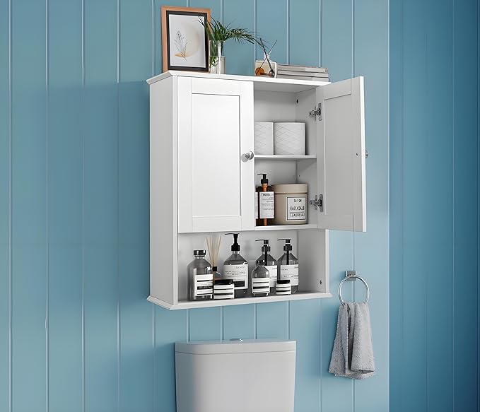 Bathroom Cabinet Wall Mounted Over Toilet Storage Cabinet 20x28 Inch White Wood - Image 3