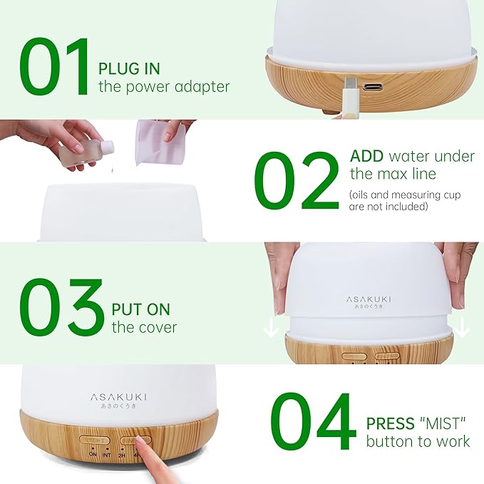 ASAKUKI Essential Oil Diffuser, 300ml Ultrasonic Aromatherapy Oil Humidifier - Image 5