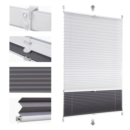 Sekey Pleated Blind Double Pleated Day+Night Blackout No Drilling Tensioned Light Protection Klemmfix 70 x 100 cm White and Grey