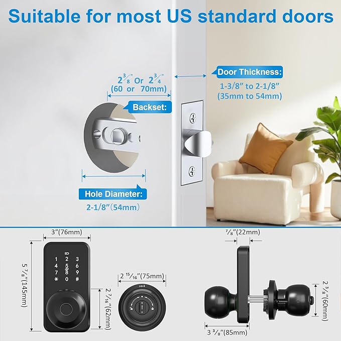 Smart Door Lock with Knob, LinkThai Keyless Entry Fingerprint Lock with - Image 4