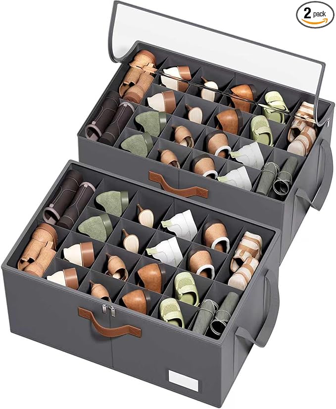 2 Pack Shoe Organizer for Closet, Foldable Shoe Storage Organizer by ISusaid