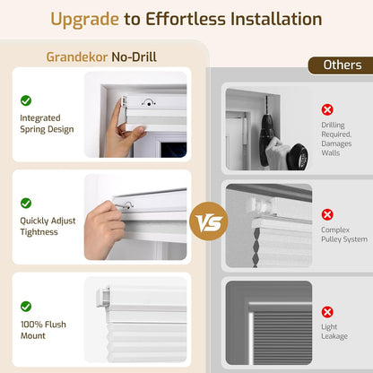 Grandekor No Drill Top Down Bottom Up Cellular Shades Blackout,27Wx64H | 1.5" Large Cell Honeycomb Design with Thermal Insulation, Cordless Operation, Privacy Control & No-Drill Rental Friendly