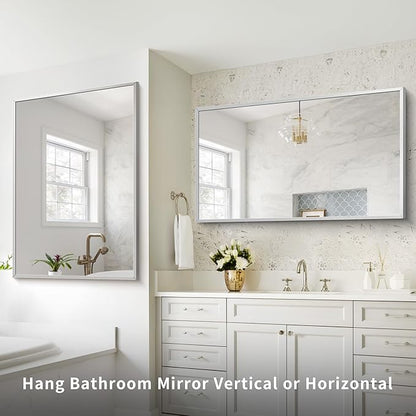 Silver Bathroom Mirror for Wall, 30x48 Inch Rectangle Mirrors - Image 3