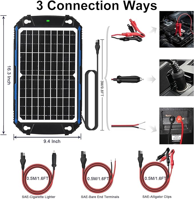 SUNER POWER Waterproof 12W 12V Solar Battery Charger & Maintainer Pro, Built-in - Image 5