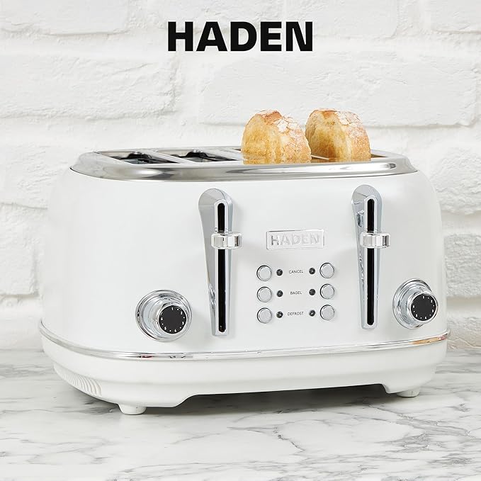 HADEN Heritage Toaster with Extra Wide Slots, Ivory & Chrome - Image 7