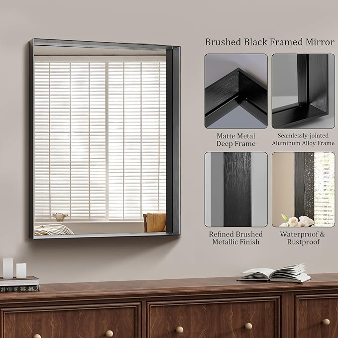 Koonmi 24x36 Inch Black Metal Framed Bathroom Mirror - Image 5