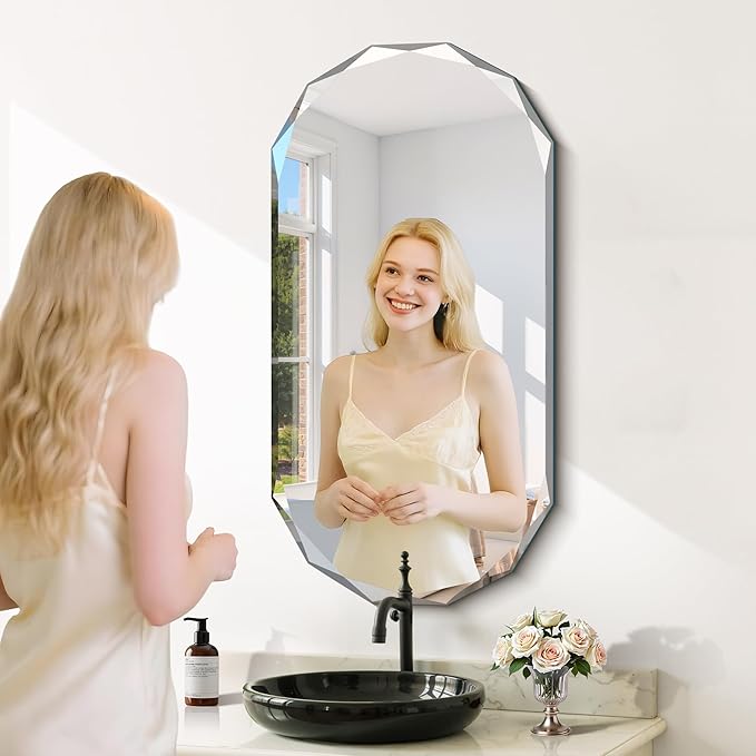 GLASHOM Beveled Edge Frameless Bathroom Mirror, Oval Wall Mirror - Image 8