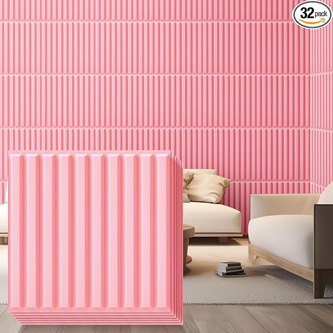 Nuanchu 32 Pcs 3D Slat Wall Panels 12 x 12 Inch PVC Fluted Textured Panel by Nuanchu