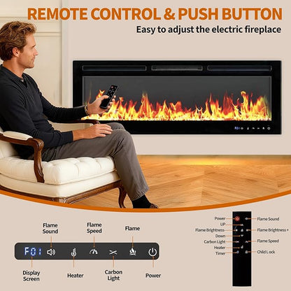 72" Smart Electric Fireplace Wall Mount, 1500w Heater - Image 4
