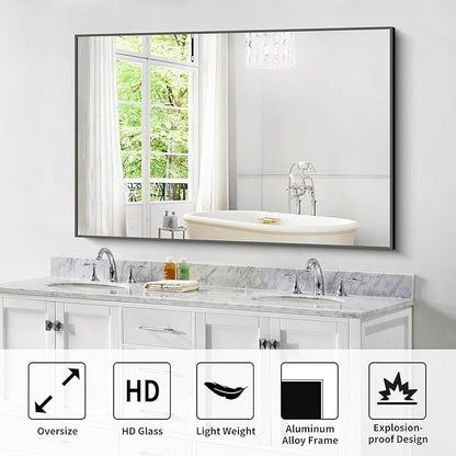 Bathroom Black Mirror, 36x55in Black Rectangle Mirror - Image 6