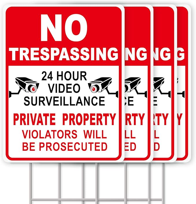 NO Trespassing Signs Private Property Video Surveillance Sign, Large 4-Pack by YourRulesYourRevelry