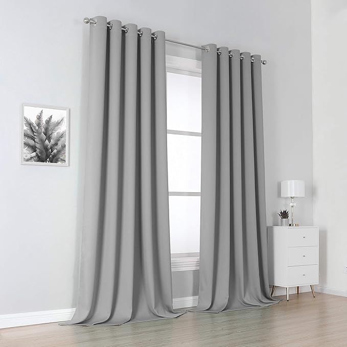 DUALIFE 120 Inch Length Light Grey Blackout Curtain Panels/Drapes - Image 2