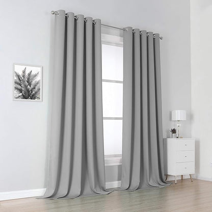 DUALIFE 120 Inch Length Light Grey Blackout Curtain Panels/Drapes - Image 2
