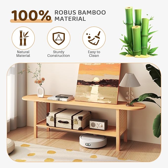 HollyHOME Bamboo TV Stand with Storage - Image 5