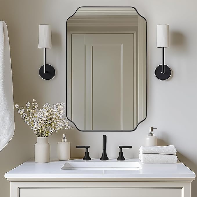 ANDY STAR Matte Black Mirror 26x38 Inch, Scalloped Wall Mirror, Unique by ANDYSTAR