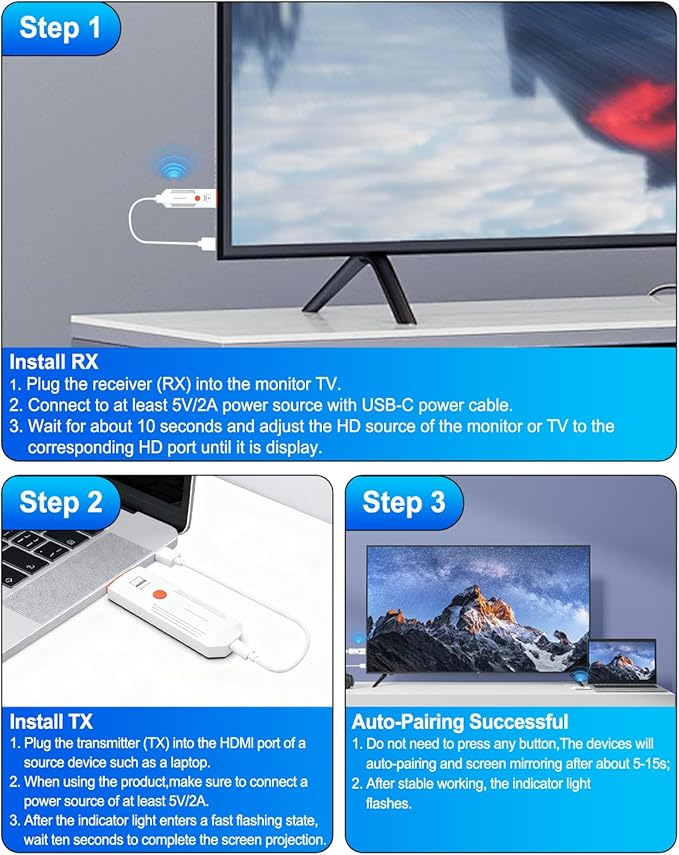 2026 Upgraded Wireless HDMI Transmitter and Receiver 328FT/100M, 4K Decode - Image 9