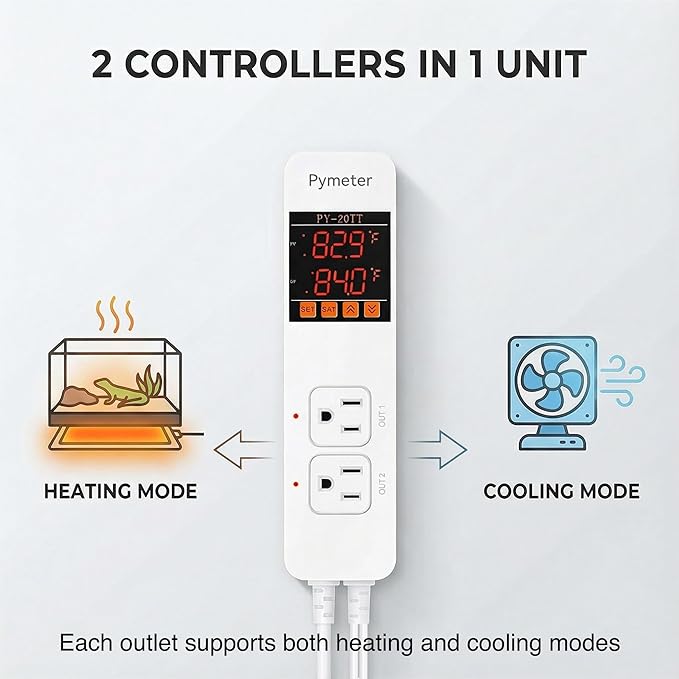 2 in 1 Digital Temperature Controller Dual Outlet Heat Mat Thermostat Reptile - Image 2