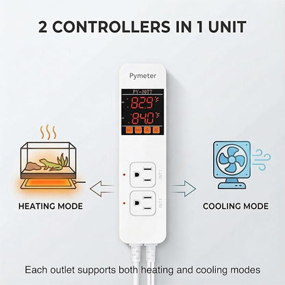 2 in 1 Digital Temperature Controller Dual Outlet Heat Mat Thermostat Reptile - Image 2