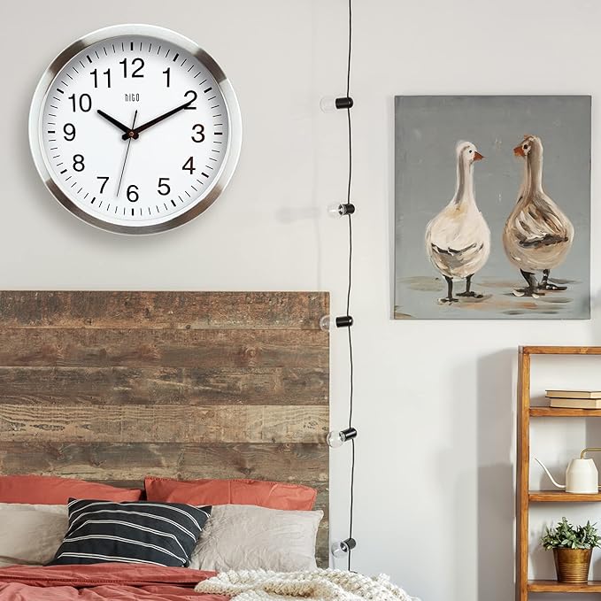 HITO 14" Silent Wall Clock Battery Operated Non Ticking Sweep Movement Glass - Image 5